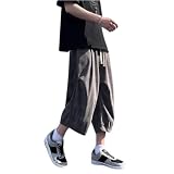 [Poperdision] サルエルパンツ 夏用 メンズ 七分丈 ズボン パイナップルパンツ ハーフパンツ ショートパンツ ルーズフィット ドレープ感 オシャレ 大きい サイズ ゆったり 通気性 チェック柄 カジュアルgray-XL