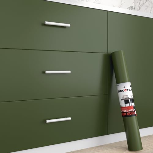Decotalk Green Contact Paper Peel and Stick Wallpaper Green 200"x17.7" Olive Contact Paper for Cabinets and Drawers Olive Vinyl Removable Solid Color Wallpaper Vinyl Wrap Adhesive