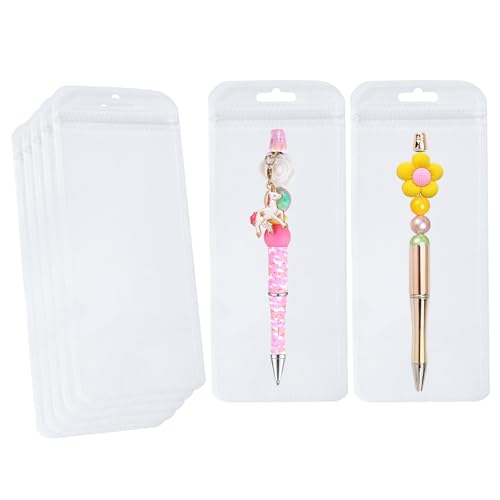 Image of 100 Pcs Beadable Pen Packaging Bags for Small Business, Clear Pen Bag for Bead Pens, Resealable Zipper Smell Proof Storage Bags for Packaging Lipgloss, Jewelry, Cosmetic,Candy 3.34x7.3inch