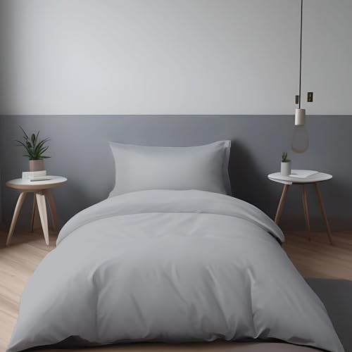 LivinEase Brushed Microfibre Single Duvet Cover Sets, 100 GSM Silver Single Duvet Cover with 1 Pillowcase (50x75 cm)