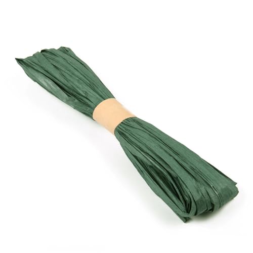 Blausky 1x20m Bast Band,Naturbast Papierband Bastband,Raffia Papierschnur Geschenkband Natural Raffia Ribbon zum Basteln für DIY Weben Geschenkverpackung Gärtnern Florist Bouquets,Dunkelgrün