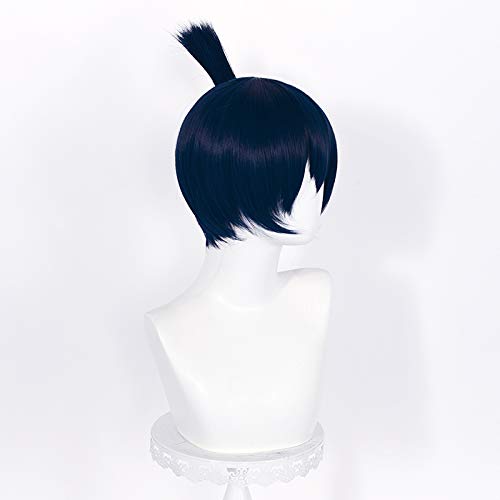 Image of LABEAUTE Short Dark Blue Wig for Boys Men Cosplay Wig Unisex Anime Straight Halloween Party Wigs With Clip-in Ponytail Bangs + Cap