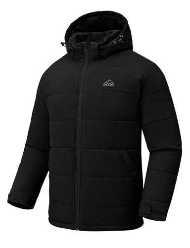 Rdruko Men's Winter Coats Water Resistant Fleece Puffer Jacket Insulated Thermal Warm Windproof Thicken Hooded Jacket,Black,L