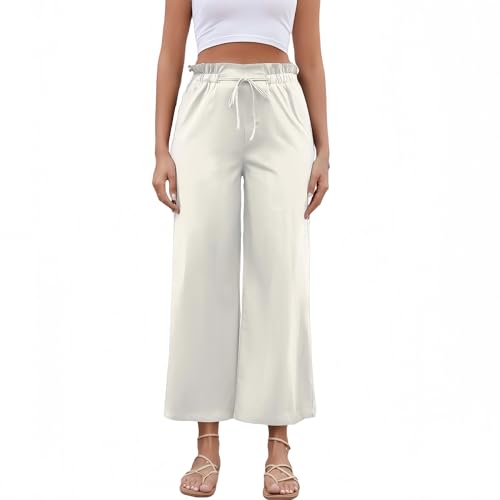 Women's Casual High Waisted Pants Self-tie Belted Lounge Pants Straight Long Trousers with Pockets