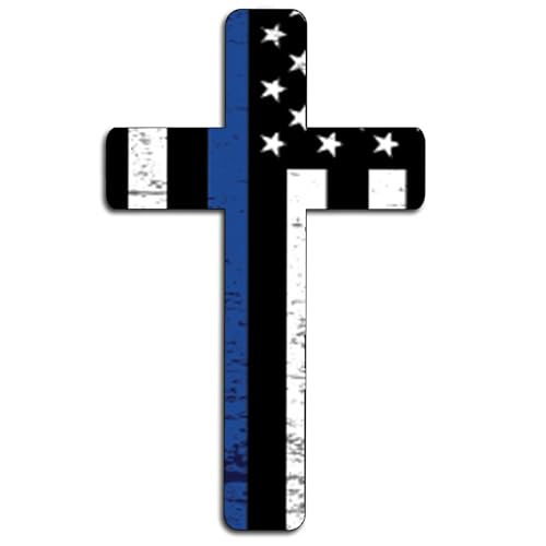 Image of Large Thin Blue Line Flag Cross Sticker Vinyl Decal for Car Truck Window Bumper Sticker Support of Police and Law Enforcement Officers (8 Inch)