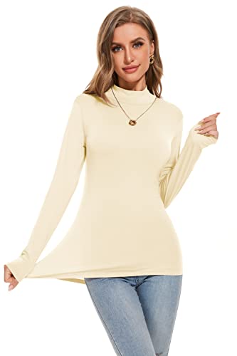 Chioni.od Women's High Neck Long Sleeve Mock Turtleneck Fall Outfits Plus Size Pullover Tight Basic Thermal Shirts Aesthetic Fall Clothes For Women 2022 Beige #TOP3