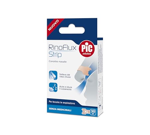 Pic Solution RinoFlux Strip Cerotti Nasali Respira bene, facilitano la respirazione, Donano immediato sollievo dai disturbi della Congestione Nasale, Confezione da 30 Pezzi, Dimensioni XL