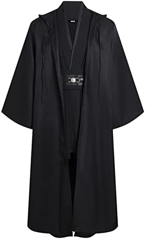 PROUMY Kids Jedi Costume Outfit Hooded Robe Tunic Uniform Full Set Halloween Cosplay Costume for Boys (Black, X-Large)