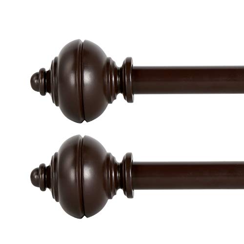 BOBOMOMO 2 Pack Adjustable Curtain Rod 3/4" Single Window Rod 28"-48" with Twisting Finials Brown Drapery Rod of Window Treatment (Brown, 28-48)
