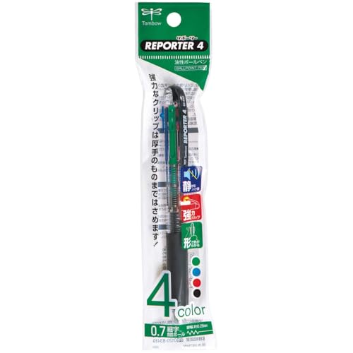 Image of Tombow Reporter 4, 4-Color Ballpoint Pen, 0.7Mm, Transparent Barrel, Pack of 1