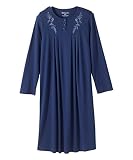 Women's Open Back Adaptive Home Care Nightgown with Crew Neck - Long Sleeve Embroidered Hospital Gow