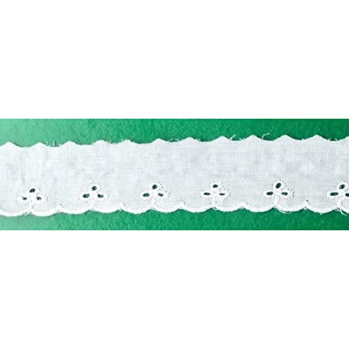 Image of PCJS - 5M Cotton Schiffli Lace, White, Floral, Embroidered, Scallop Edge, Decorative & Craft, Home Textiles, Garments