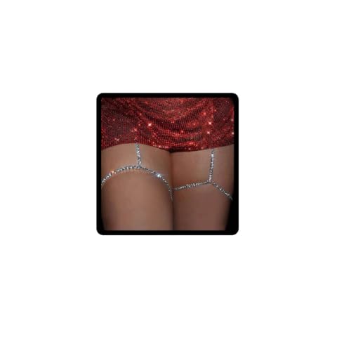 Carufin Kristall Beinkette Silber Glänzend Bungee Kordel Körperketten Sexy Bikini Oberschenkel Kette Schmuck Körper Accessoire Einstellbar für...