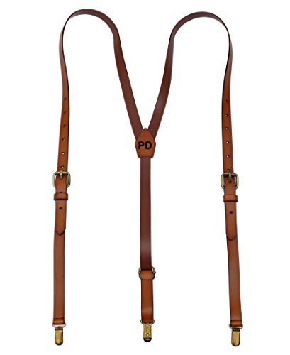 Image of EURYNOME Leather Suspenders For Men, Brown Genuine Leather Suspenders Groomsmen Gifts