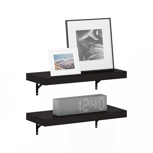 Image of Furinno Tanna Floating Shelves for Wall Set of 2, 22-Inch Wall Shelf, Triple Thick Floating Mounted Shelf, for Bathroom, Home Office, Living Room, Tobacco Oak