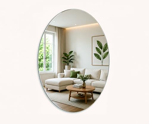 Image of Oval Shape Adhesive Mirror Sticker for wall on Tiles Bathroom Bedroom Living Room Basin Mirror Bathroom Wall Mirror Stickers Unbreakable Plastic wall Mirror 20 * 30