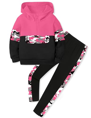 Toddler Girl Clothes Camo 2 Piece Little Girls Clothes Half Zip Up Hoodies Color Block Outfits Sweatshirt Pant Sets
