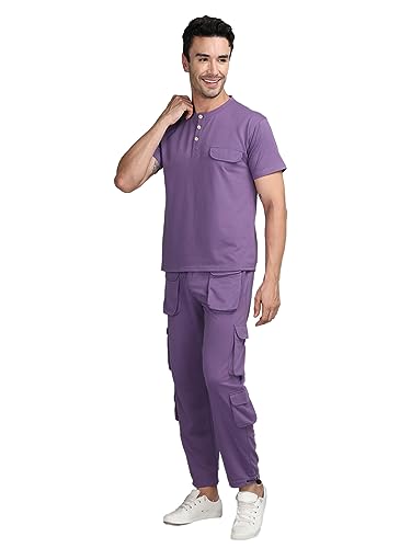 Image of CHKOKKO Men Casual Summer Track suit Co-ord Sets Purple 4XL