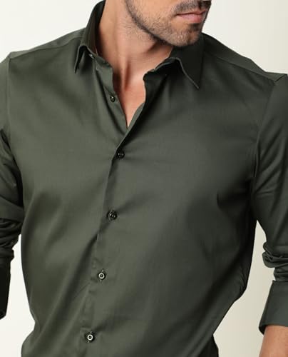 Image of Rare Rabbit Men Regular Fit Solid Beige Satin Long Sleeve Button Shirt