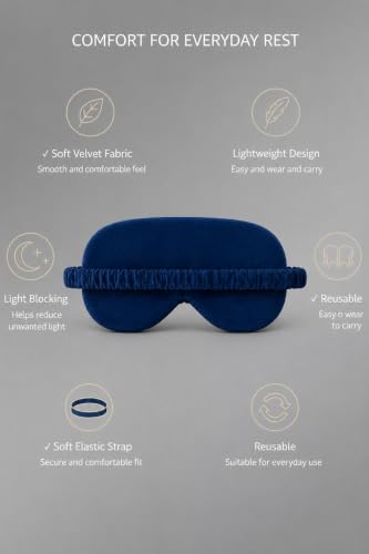 Image of Eye Mask for Sleeping for Women, Velvet Super Soft Sleep Mask Blind Fold for Comfortable Sleep, Travelling, Meditation & Relaxation, Eye Pad for Girls, Blind Fold for Sleeping - Dark Blue (Pack of 1)