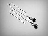 Threader earrings, with genuine black onyx and Swarovski crystal elements, in solid sterling silver.