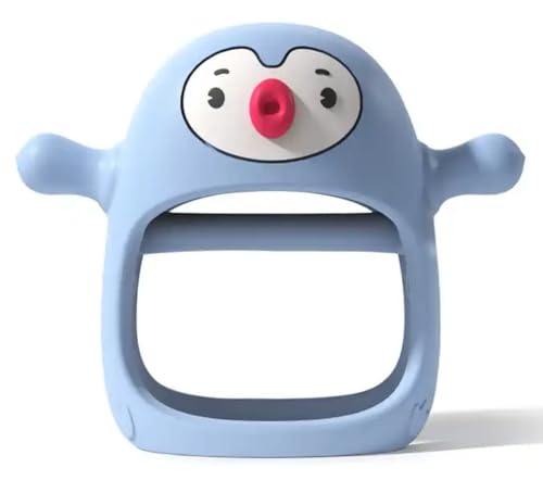 Image of Yummy Baby Cute Penguin Teething Mitten for Babies, Easy to Hold, No-Drop Design, Silicone Baby Teether Toys, Relief from Teething Pain, Nipple Shaped Penguin Hands Comfort Gums (Blue)