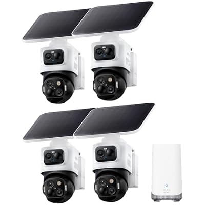 eufy Security eufyCam S4 4-Cam Kit, 4K Solar Wireless Outdoor Security System,3-Lens Bullet-PTZ cam, 360 View,Cross-Cam Tracking, AI Recognition, 8X Zoom,0 Monthly Fee,Expandable up to 16TB