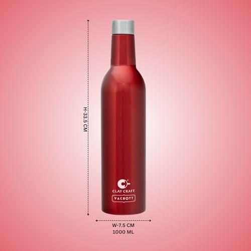Image of Clay Craft Vacbott IVY Wine Double Walled|18 Hours Hot and 24 Hours|Cold Vacuum Insulated Flask Bottle|2 Piece, 1000 ml Steel Bottles for Travelling|BPA-Free|BIS Certified|1Year Limited Warranty