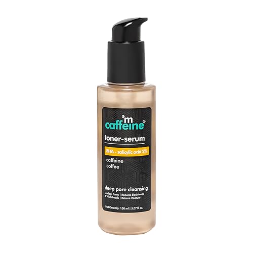 Image of mCaffeine BHA-2% Salicylic Acid 2in1 Toner-Serum with Coffee for Deep Pore Cleansing | Removes Blackheads & Whiteheads, Unclogs Pores & Retains Moisture | Face Toner Serum for Women & Men -150ml
