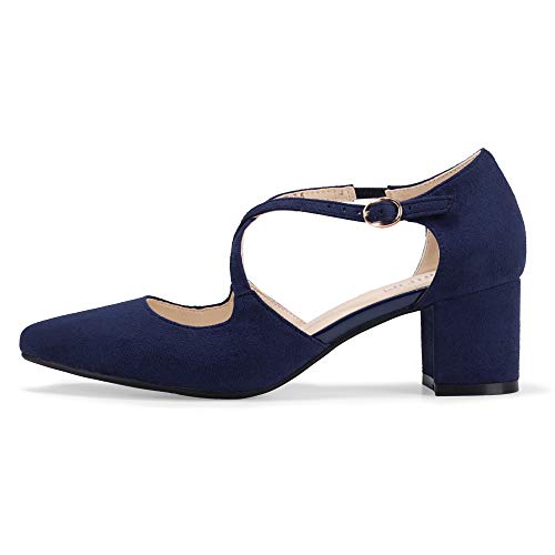 IDIFU Women's Lynn Dress Low Heeled Pumps Closed Pointed Toe Block Chunky Heel Cross Strap Wedding Bridal Party Office Shoes4