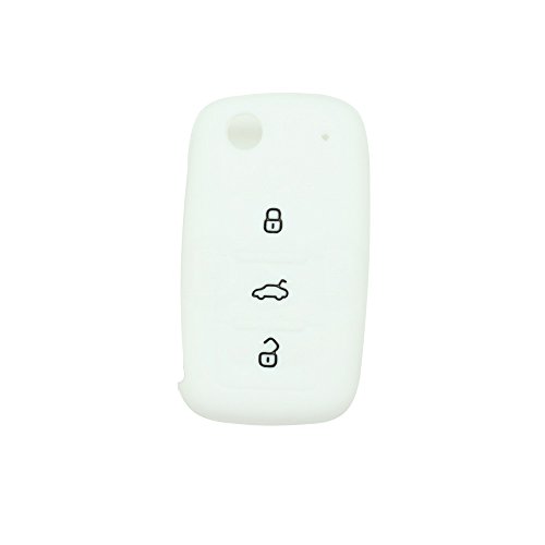 BROVACS Silicone Cover Protector Case Holder Skin Jacket Compatible with VOLKSWAGEN PASSAT SEAT SKODA 3 Button Flip Remote Key Fob CV9800 White - Image 2
