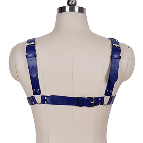 New Men's Leather Body Chest Harness Belt Halter Neck With Double-Shoulder Cage Adjustable Strap with O Ring4