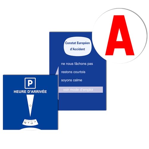 kinoco Kit Conducteur Débutant, Disque de Stationnement Bleu + A Magnétique + Constat Amiable, Accessoires Auto