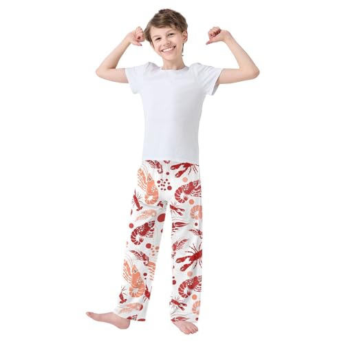 ZZXXB Shrimp Print Boys Long Pants Soft Trousers Elastic Waist Kids Lounge Bottoms with Pockets S-XL2