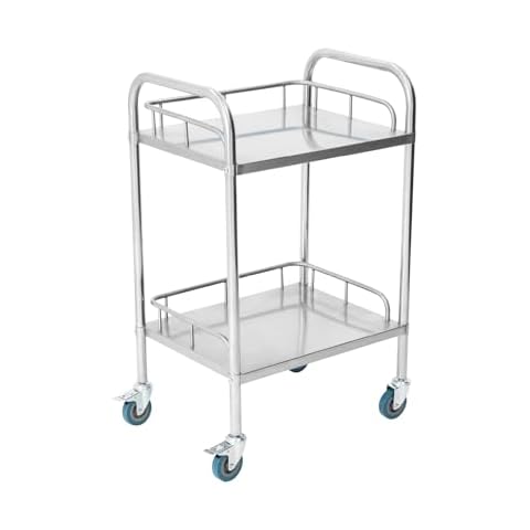Pearington 2-Shelf Rolling Medical and Lab Cart, Portable Workstation with Swivel Casters, Stainless Steel Mobile Utility Cart for Storage in Clinics, Labs, Salons, and More, 23.58'' L x 15.72'' W Cover
