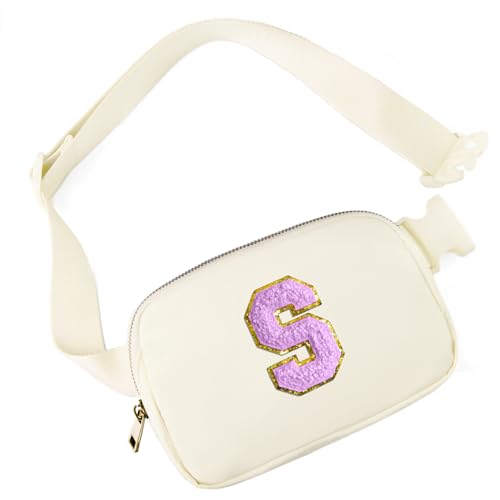 Image of Gitus Gifts for 8 9 10 11 12 Year Old Girls Belt Bag Fanny Pack Crossbody Bags with Initial Letter Patch Cute Stuff Birthday Gifts for Teen Girls Women Personalized Trend Stuff (Ivory-S)