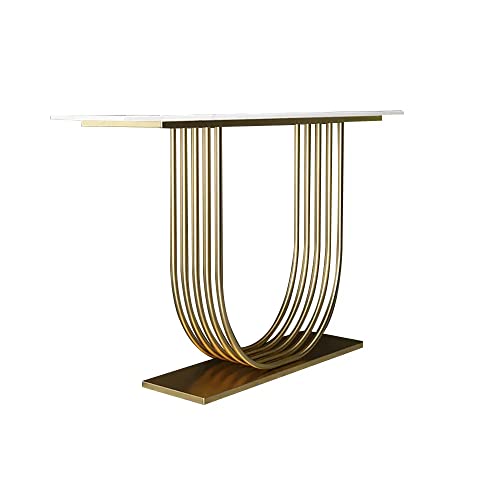 Image of Brown Art SHOPPEE Elegant Metal U Side Tables Console Sofa Tables End Table with Engineered Wood Top and Metal Frame Coffee Snack Console Tables for Living Room Or Corridor Hallway (Gold & White)
