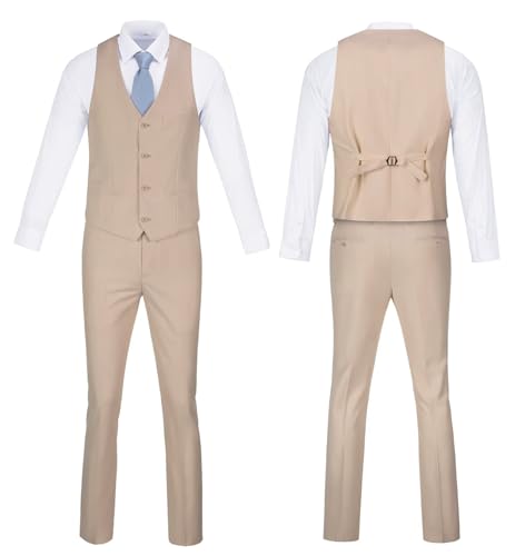 Men's 2 Piece Suit Vest Pants Set for Men Slim Fit Wedding Groomsmen Suit V Neck Casual Suit Waistcoat for Men4
