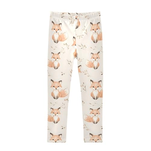 ALAZA Girls' Leggings Children's Yoga Pants Skinny Printed Dance Fox Cream Comfortable 4T