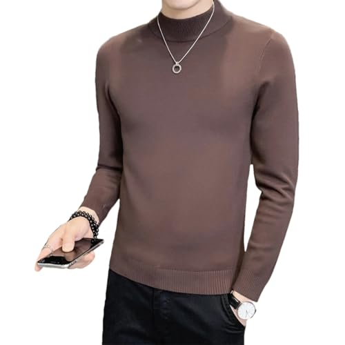Dcvmvmn Men's Autumn/Winter Half High Collar Solid Sweater Men's Slim Fit Pullover Sweater Coffee
