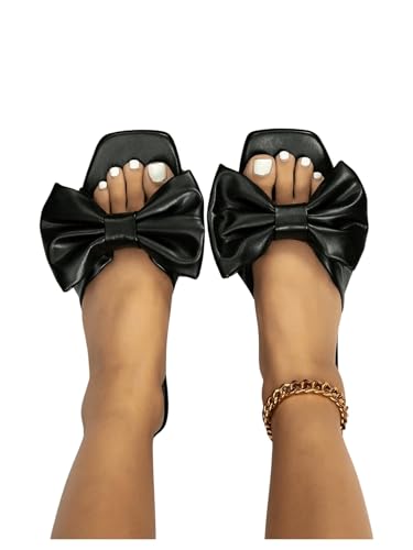 Image of GORGLITTER Women's Bow Flat Sandals Dressy 2026 Wedding Cute Slide Shoes