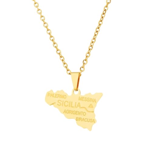 Collier Sicile pendentif carte italienne couleur argent une idée cadeau idéale