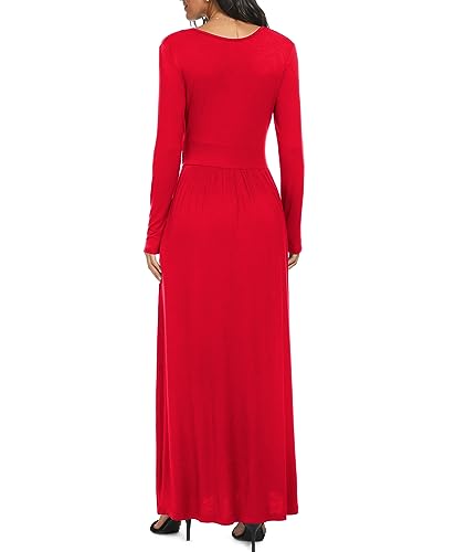 Image of LILBETTER Women Long Sleeve Deep V Neck Loose Plain Long Maxi Casual Dress