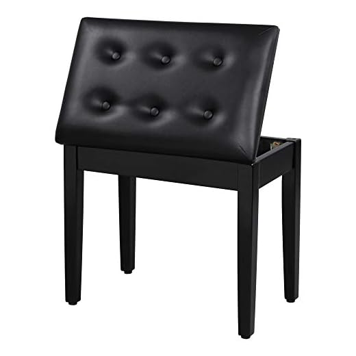 SONGMICS Padded Wooden Piano Bench Stool with Music Storage Black ULPB55H