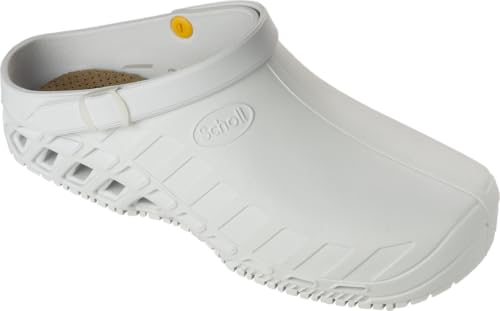 Scholl Clog EVO, Sandalia Unisex Adulto, Blanco, 34 EU Ancho