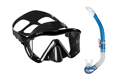 Set de buceo Mares i3 y aletas Bay en negro y azul para esnórquel