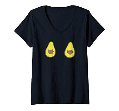 Mujer Funny Avogato Boobs Avocado Cat Lover Halloween Costume Gift Camiseta Cuello V