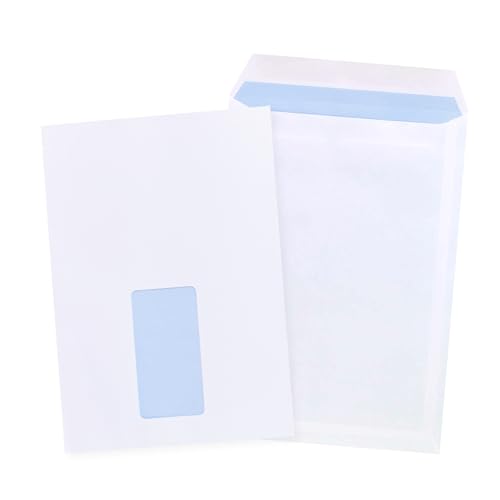 GP Globe Packaging 50 x C5 A5 White Window Self Seal Paper Envelopes (Size: 229x164mm) - Printer Safe & Fully Opaque - Security Mailing Envelopes for Home Office & Business Use