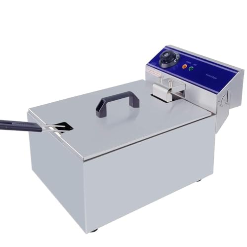 Freidora eléctrica comercial de acero inoxidable con tapa, fácil de limpiar, para uso doméstico y comercial, ideal para freír papas fritas en encimeras de cocina, con enchufe británico (tanque indiv
