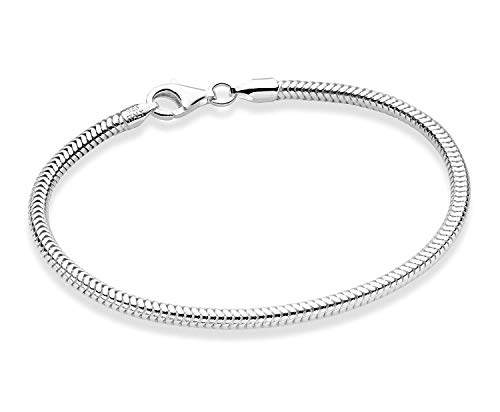 TreasureBay Pulsera de plata de ley 925 italiana de 3,3 mm de grosor de serpiente para hombres y mujeres, Plata Cover